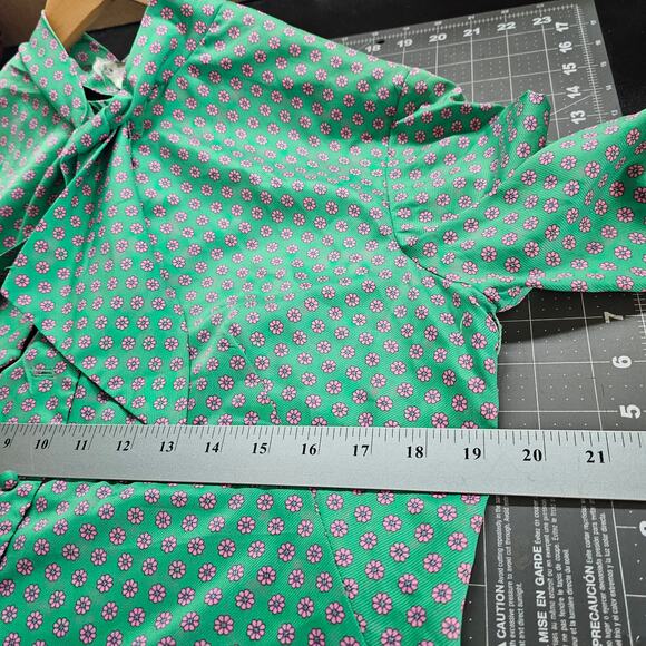 Vintage Floral Sheath Dress Women Meduim Green 70s Preppy Cottage Retro Mod - Picture 10 of 12